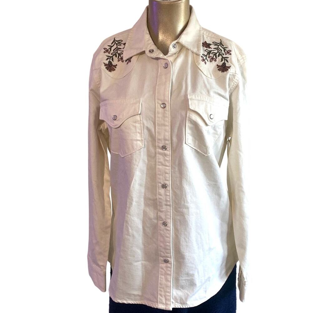 Vintage Threads by Como Embroidered Denim Western Shirt Pearl Snap Small NWT